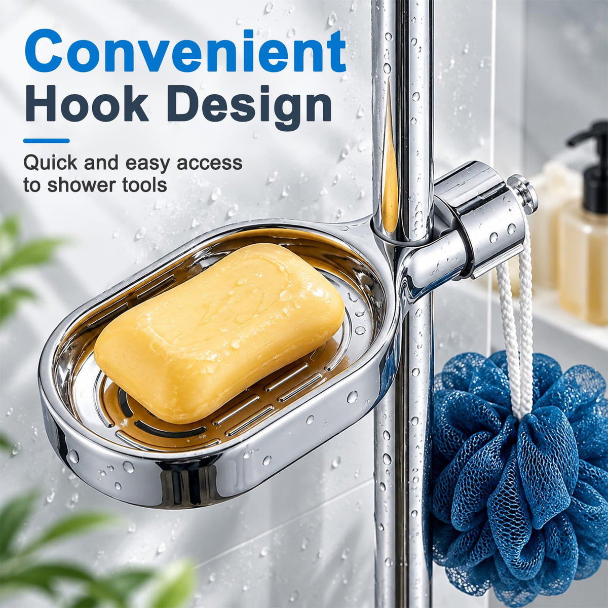 HASTHIP Shower Rail Soap Dish with Twist-On Mount, Drainage Holes and ABS/POM Construction