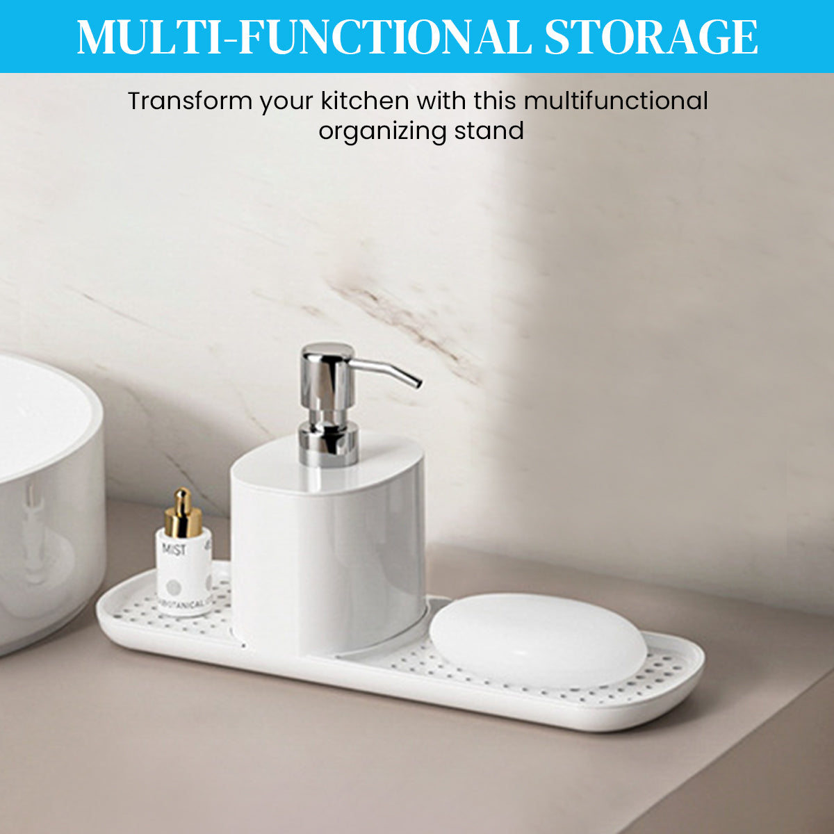 HASTHIP® Kitchen Soap Dispenser 2 In 1 Cleanser Dispenser with Sponge Drain Rack Kitchen Detergent Dispenser Multipurpose Bathroom Liquid Hand Soap HandDispenser Bar Soap Holder