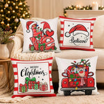 HASTHIP Set of 4 Christmas Cushion Covers, 18 x 18 Pulgadas, with Reindeer, Santa and Snowman Prints