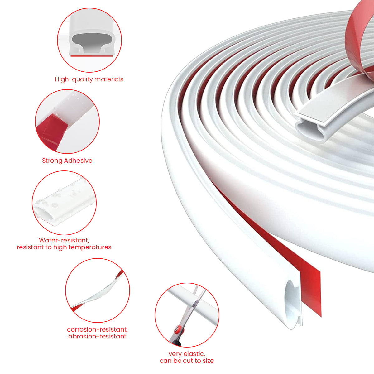 HASTHIP® 19.69ft Door Seal Strip Self Adhesive Door Frame Seal Strip Cushioning Hollow Out Door Seal Strip Cuttable Door Seal Strip Noise Reduction Door Frame Seal Strip, White