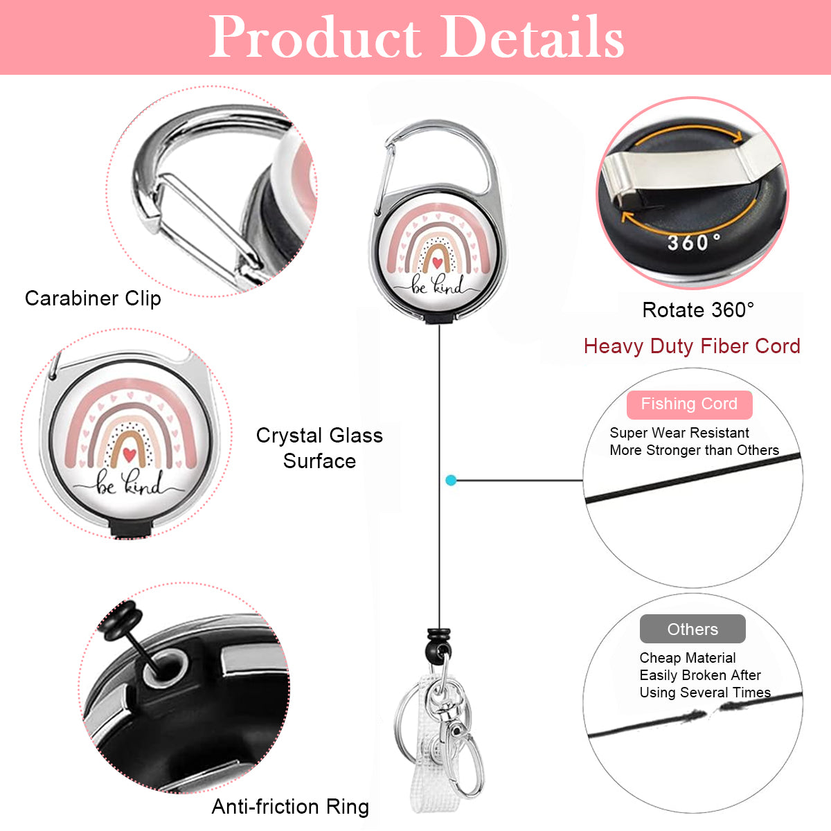 HASTHIP® ID Badge Holder Keyring with Detachable Neck Lanyard 23 inches Retractable Reel Badge Holder Fashion Cute Rainbow Print Multipurpose Retractable Badge Holder for Keys/Badge/Door Cards