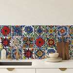 HASTHIP Peel and Stick Tile Decals, 30 Vinyl Stickers, 10 x 10 cm Mediterranean Floral Patterns