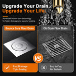HASTHIP Square Pop-Up Floor Drain Cover with Stainless Steel Top and Detachable Hair Filter