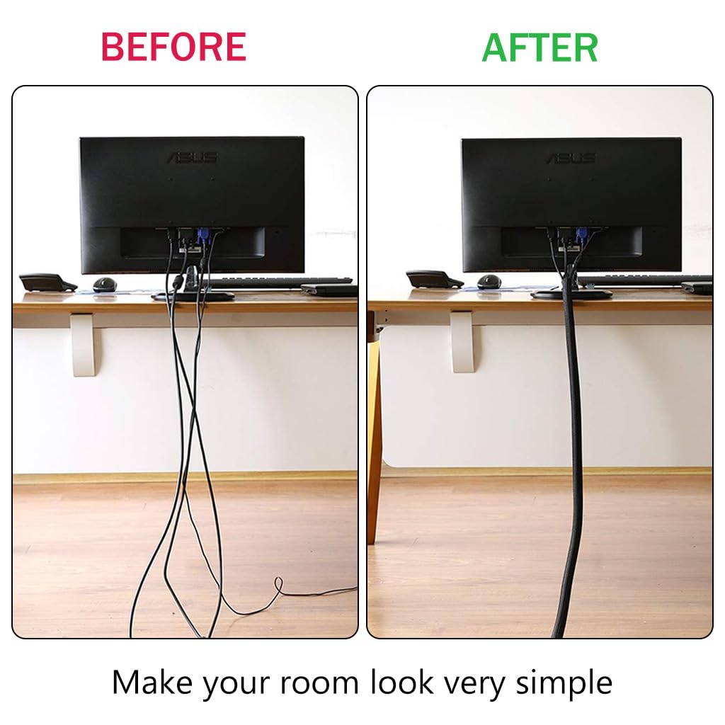 HASTHIP Self-Closing Cable Organizer Sleeve, 2M Polyester Wrap for Home and Office
