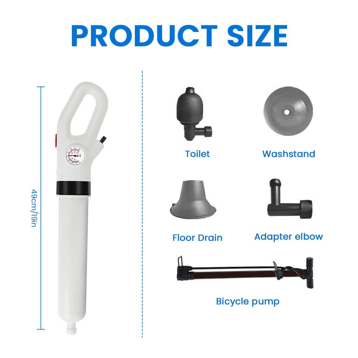 HASTHIP® Toilet Plunger Safe Pressurized Air Drain Plunger Tool with Air Pump Trigger Design Manual Pneumatic Clog Cleaner Tool with Interchangeable Attachment Heads, for Kitchen Sink, Toilet