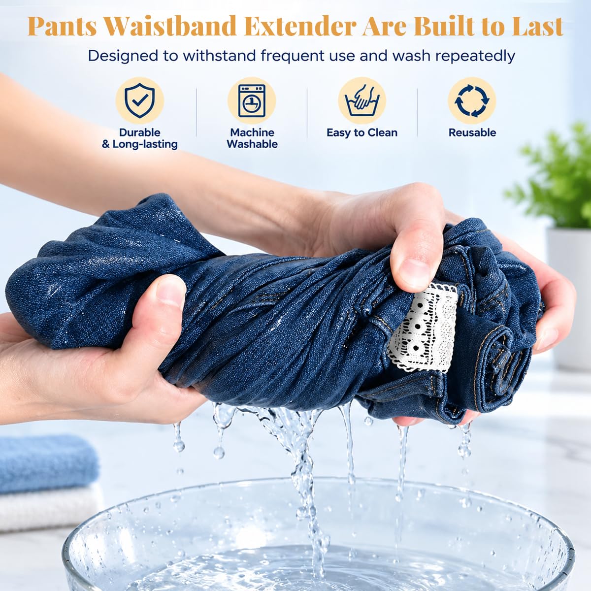 HASTHIP 10-Piece Soft Lace Pant Waist Extenders for Sew-On Jeans, Trousers and Skirts