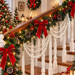 HASTHIP 2-Piece Christmas Pearl Garland, Cascading Faux Bead Chains with Pre-Installed Spiral Hooks