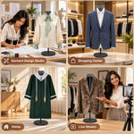 HASTHIP Adjustable Shirt Display Stand with Solid Wood Hanger and Weighted Round Metal Base