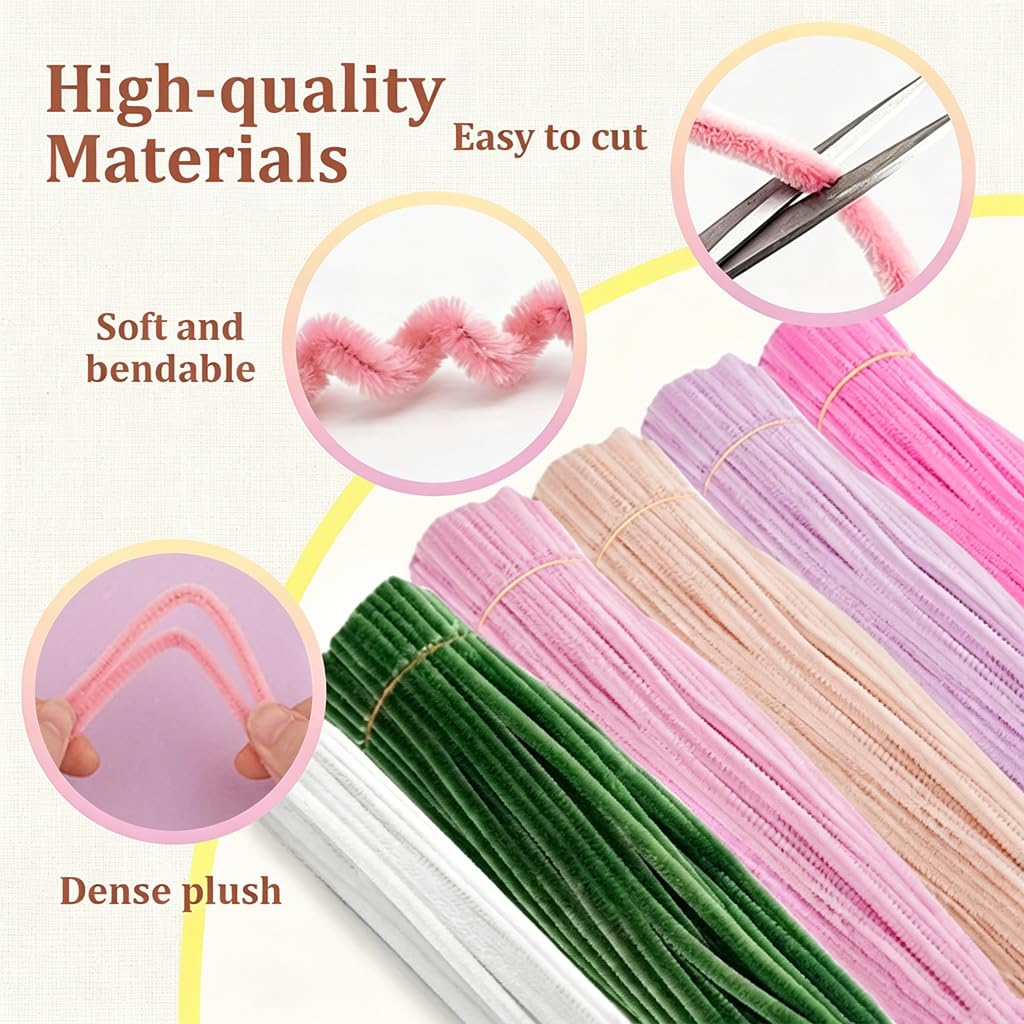 HASTHIP 270-Piece Chenille Stem Flower Craft Kit for DIY Bouquets and Handmade Floral Designs