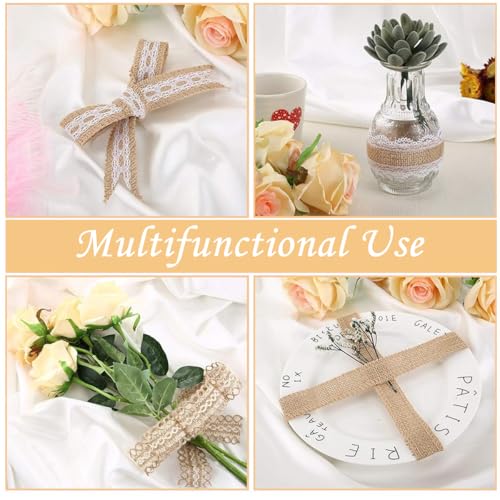 HASTHIP® 4 Rolls 13.12ft Jute Rope Burlap Ribbon Lace + 32.8ft Hemp Rope, Jute Rope for Craft Ribbons for Gift Wrapping, Event & Wedding Decorations, Gift Packing Materials Natural Fabric Roll Craft
