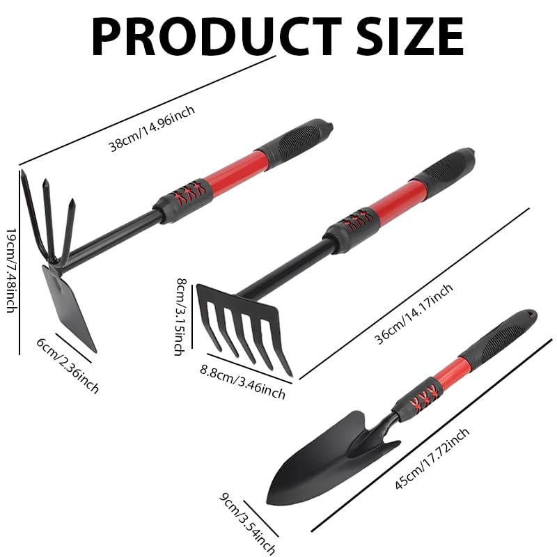 HASTHIP Gardening Tools Set 3 Pcs for Digging and Weeding with Dual Head Hoe Fork | Steel and Rubberized Anti Slip Handle