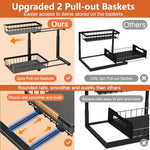 HASTHIP® Under Sink Organizer Rack, 2-Tier Sliding Drawer Adjustable Height Countertop Storage Shelf, Carbon Steel Metal Kitchen Bathroom Pantry Office Stand