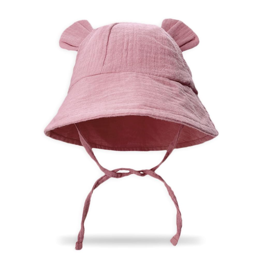 HASTHIP® Sombrero de Verano para Bebé Niño y Niña,Gorro de Sol con Ala Ancha Algodón Transpirable,Sombrero Playa y Campo para Recién Nacido e Infantil Protección Solar UV - Rosa