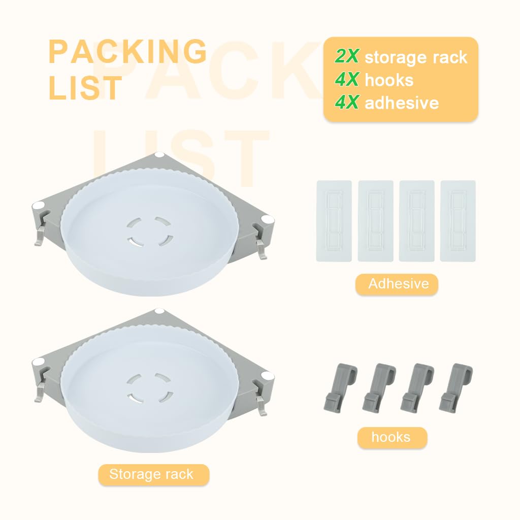 HASTHIP Bathroom Corner Shelves for Toiletries with 360° Rotating Design and Hooks | No-Drill 2Pcs Set