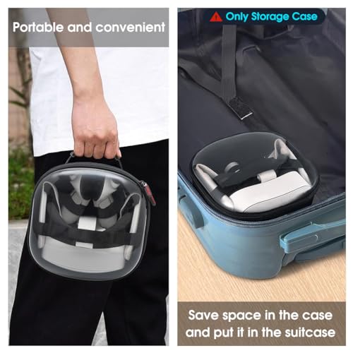 HASTHIP® Travel Case for Meta Quest 3S VR Headset Portable Carrying Case with Handle Transparent Protective Case Headset Controller Grips Charger Accessories Bag for Meta Quest 3S, 23x12x23cm