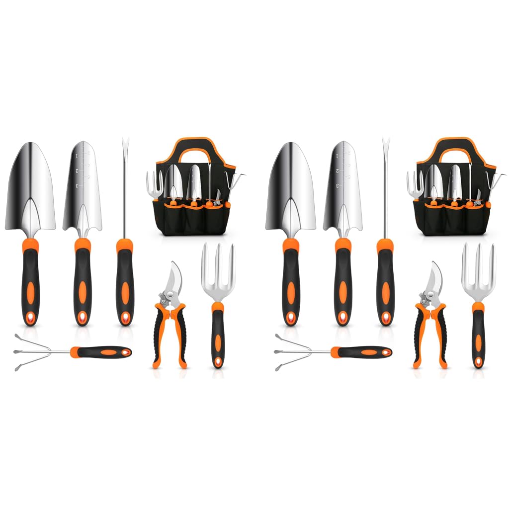 HASTHIP Gardening Tools Set of 14PCS for Home Planting with Ergonomic Handles | Stainless Steel and Tote Bag