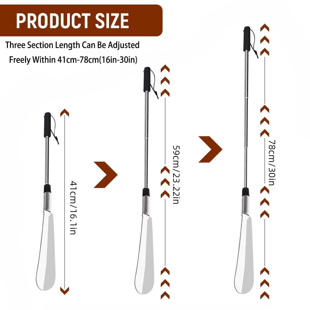 HASTHIP Shoe Horn for Seniors with Adjustable Length 16 to 38 in and Flexible Angle | Stainless Steel Telescopic Design
