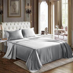 HASTHIP® 106" x 96" Satin Bedsheet Queen Size - 4 Piece Satin Bedsheet with 2 Pillow Covers, 1 Flat Sheet and 1 Satins Fitted Bedsheets Queen Size, Smooth and Soft-Grey