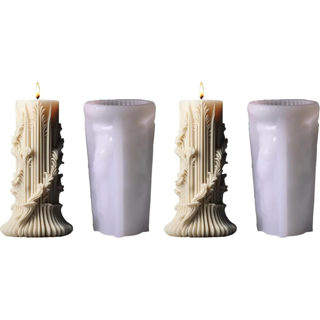 HASTHIP Cylindrical Candle Mold for DIY Resin and Wax Candles featuring Roman Embossed Design | 2PCS Silicone Craft Supplies