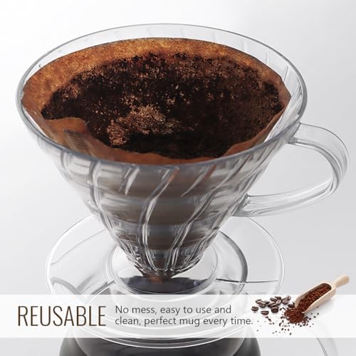 HASTHIP® V60 Plastic Coffee Dripper,Heat Resistant Pour Over Cone with Handle,Reusable Resin Coffee Filter Fits 1-4 Cup Manual Pour-Over Maker for Home Cafe Slow Brewing Alternative to Ceramic Dripper