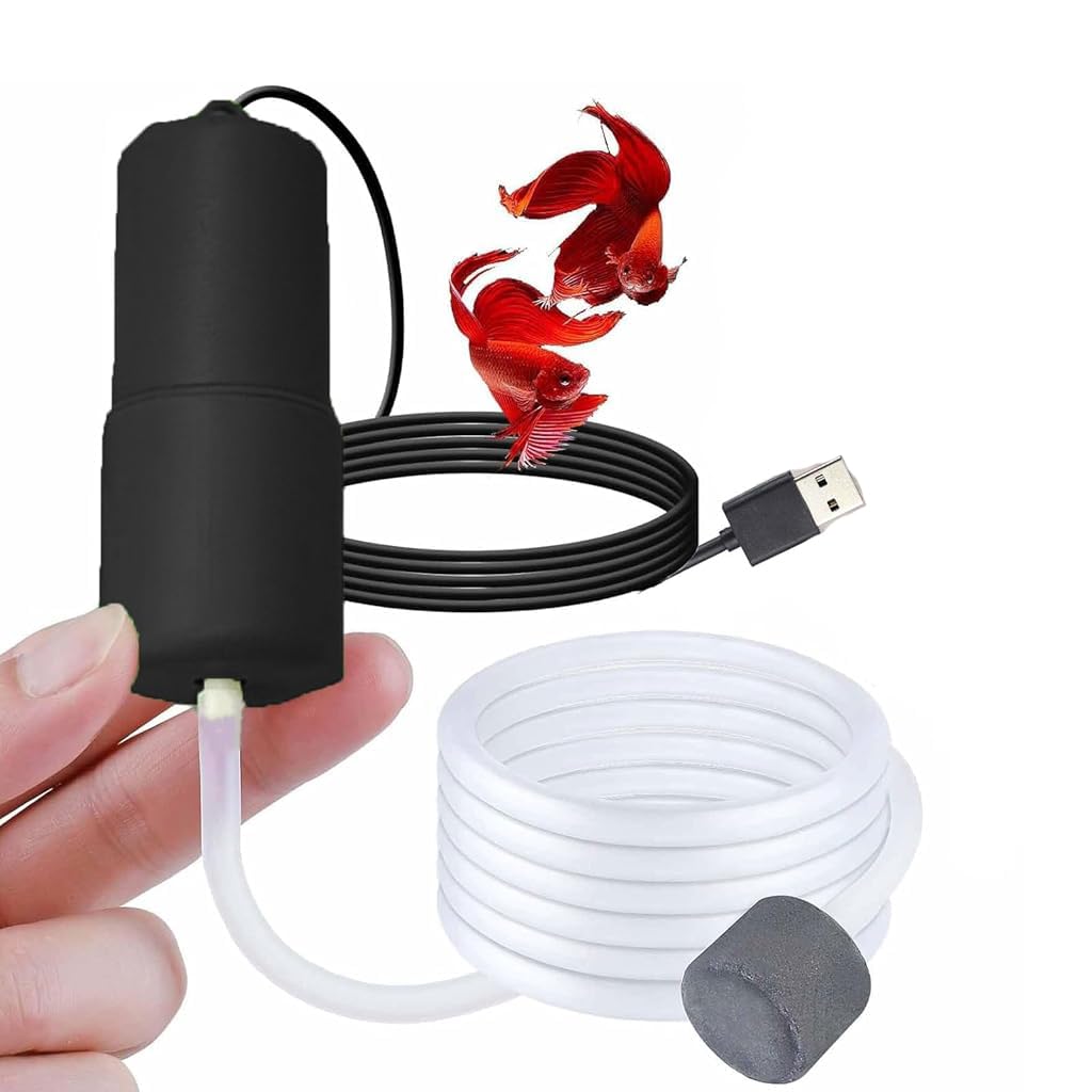 HASTHIP® Bomba de Aire USB Silenciosa para Acuario,Mini Bomba de Oxígeno Portátil con Accesorios para Peceras,Acuarios Nano y Transporte Peces