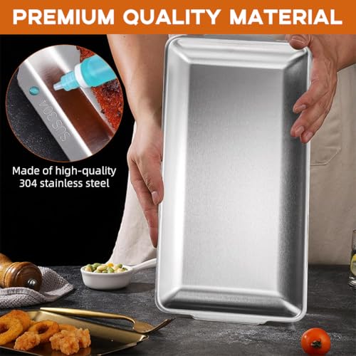 HASTHIP® 3Pcs Food Serving Tray 304 Food Grade Food Plates 36x20cm Rectangle Deli Serving Plate Party Plates Big Size Food Plates Food Serving Tray for Wedding, Festivals, BBQ, Buffet
