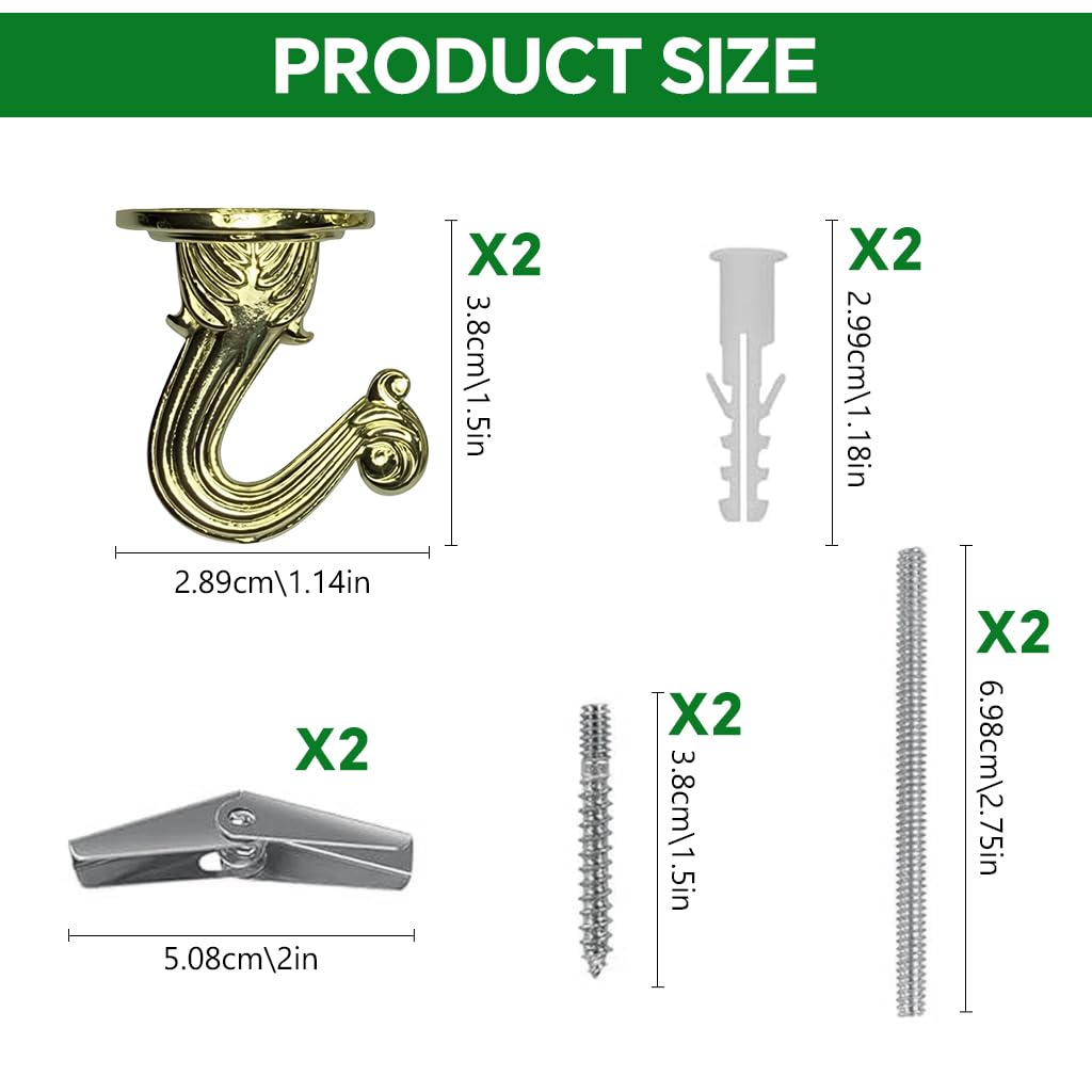 HASTHIP Ceiling Mounting Hooks for Hanging Planters featuring Retro Embossing Zinc Alloy Pack of 2