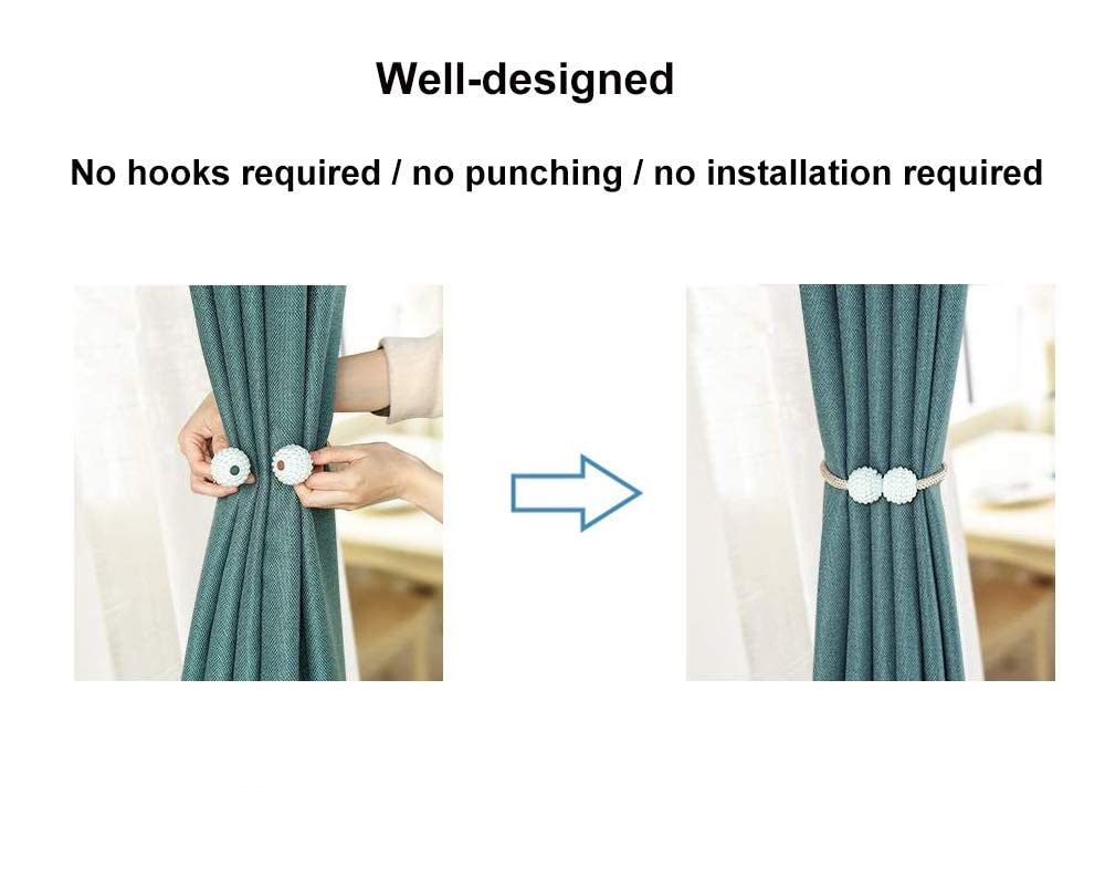 HASTHIP Magnetic Curtain Tiebacks for Bedroom featuring Strong Magnet and Pearl Design | 2PCS White