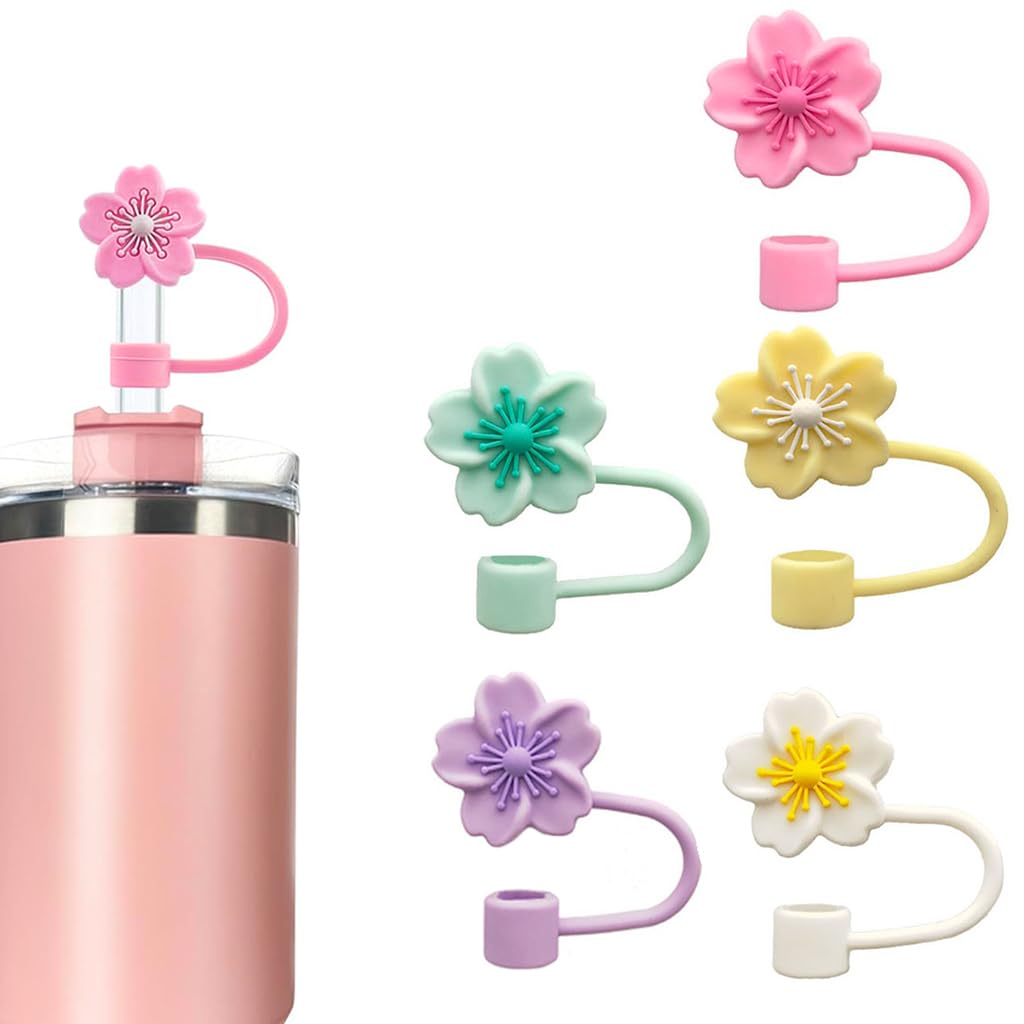 HASTHIP Silicone Straw Caps for Stanley 30 and 40 oz Cups with 10mm Fit | Cherry Blossom Dust-Proof Covers