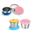 HASTHIP Salad Dressing Containers for Lunch and Travel with Leakproof Silicone Lids 40ml and 70ml Stainless Steel Cups | Pink and Blue Set