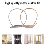 HASTHIP Curtain Tiebacks for Home and Office with 35cm Elastic Alloy Strap featuring Snap Buckle | Gold Feather Decor Pair