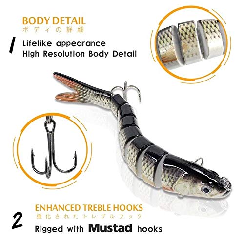 Proberos® Fishing Baits, 2 Pack 6 Segments Lifelike Multi-Jointed Swimbait, Hight Quality Hard Bait Fishing Hooks with High Carbon Steel Tackle 6# (10cm/19g)