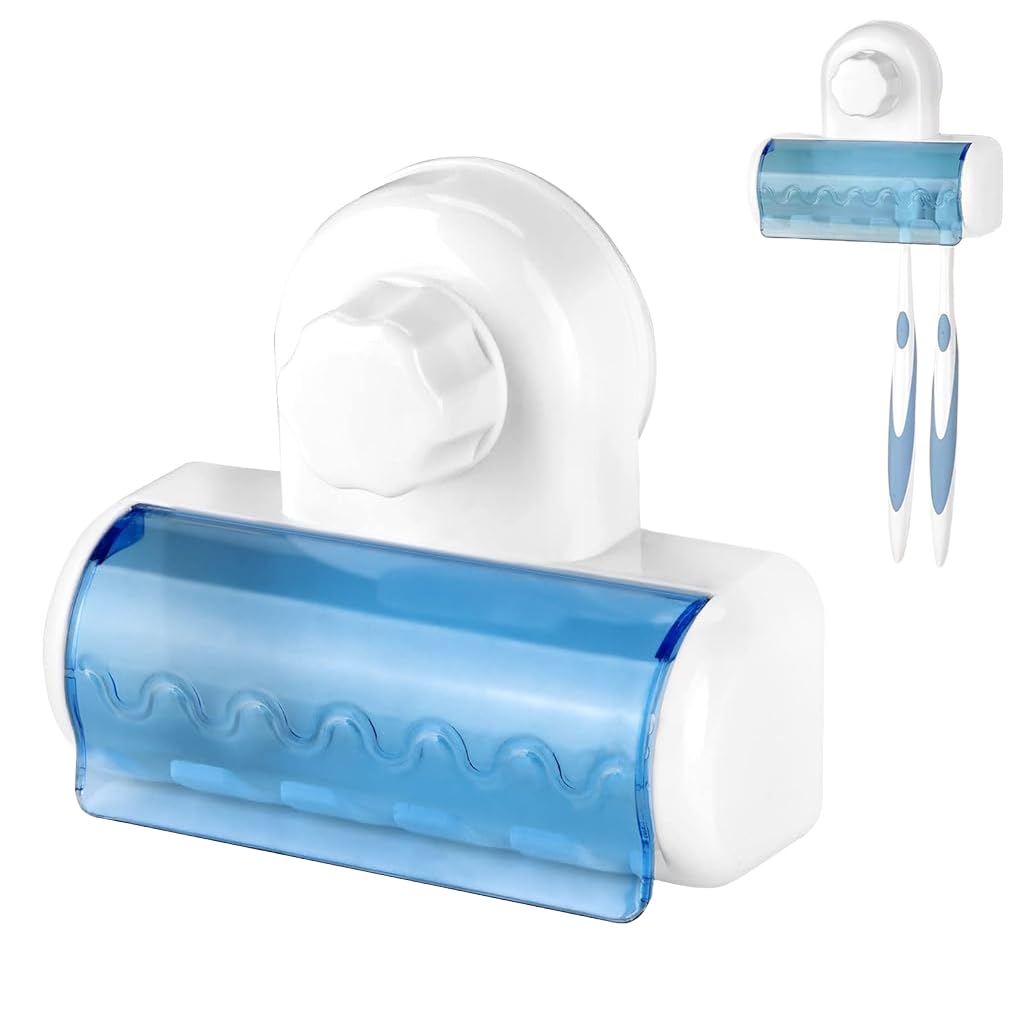 HASTHIP Toothbrush Holder for Bathroom with 5 Slot Dustproof Cover and Suction Mount | Family Organizer