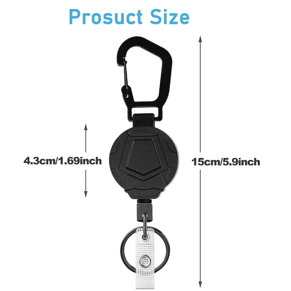 Heavy Duty Retractable Keychain with Carabiner, Retractable ID Badge Holder Clip Retractable Badge Reel with 31.7" Steel Retractable Cord, Multitool Carabiner Anti-Lost Key Chain Holder