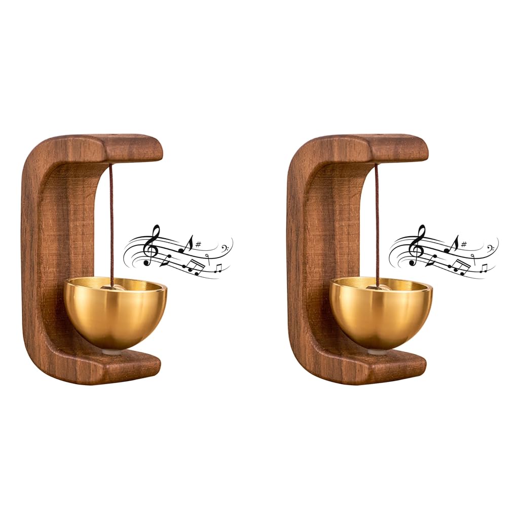 HASTHIP Wooden Door Chime for Home and Shopkeepers with Beech Base Brass Bell 5x7.5cm 2PCS