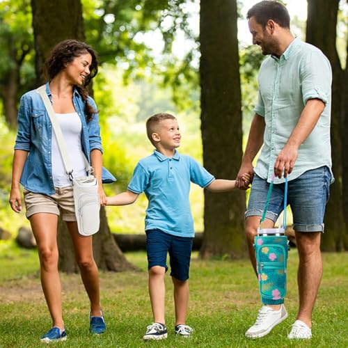HASTHIP® Bottle Carrier Bag for Stanley Tumbler, Fashion Print Water Bottle Sling Bag with Phone Pocket, Neoprene Water Bottle Holder Pouch with Detachable Shoulder Strap