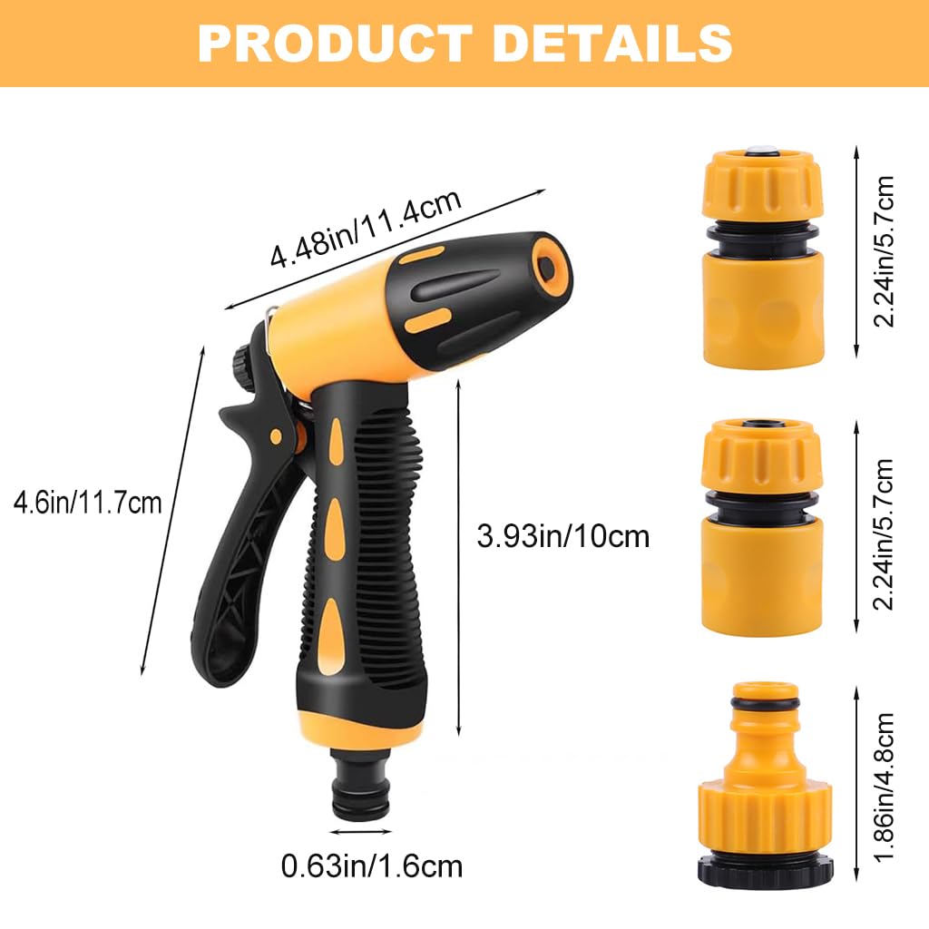 HASTHIP® Garden Hose Spray Gun Kit with 3 Connectors Pressurized Water Spray Gun with 2 Spray Patterns, Multi Purpose Water Spray Gun for Car Washing, Gardening, Watering, Irrigation