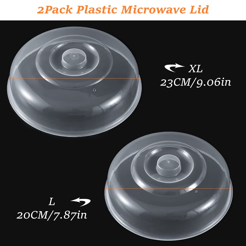 2Pack Plastic Microwave Lid with Easy-Grip Handle, Microwave Splatter Cover for Food, Food Grade PP Lid for Refrigerator, Heating Food, Dessert Serving, Camping (Diameter 7.87'' &9'')