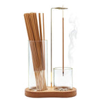 HASTHIP® Stick Incense Burner Vertical Incense Burner with Clamp & Glass Storage, Glass Ash Catcher with Metal Stick Incense Clip, Modern Wood Base Incense Burner for Meditation, Yoga, Reading
