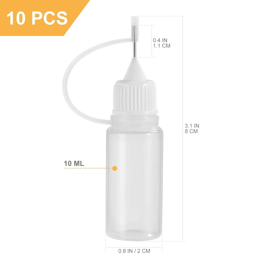 HASTHIP® 10 Pzs Botellas Aplicadoras con Punta de Aguja de Precisión 10ml,Botellas Pegamento PE para Manualidades,Pintura Acrílica Papel Tinta y Bricolaje Líquido