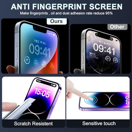 HASTHIP® Tempered Glass Suitable for iPhone 15 Pro Max 6.7 Inch with Anti Fingerprint Screen Protector Auxiliary Installation Kit 2 Scratch Resistant Screen Protectors and 1 Lens Protector