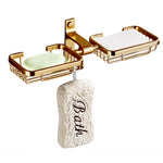 HASTHIP Double Soap Holder for Bathroom featuring Self Draining Dual Slots and Hooks | Golden Aluminum Wall Mount Design