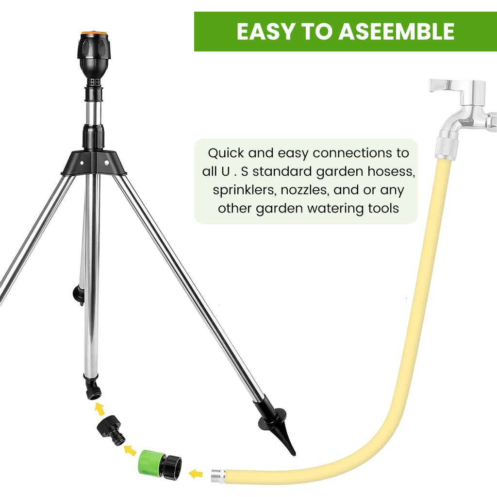 HASTHIP Garden Rotating Tripod Sprinkler for Lawn and Yard with 22 in Stand | 360° Adjustable Watering System