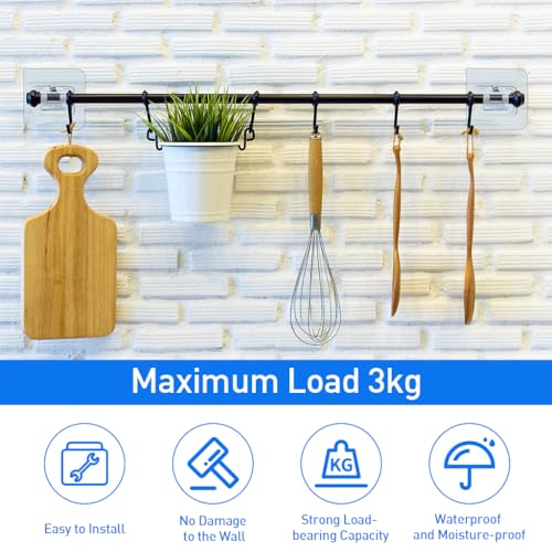 HASTHIP® 6pcs Wall Curtain Holder, Curtain Rod Holder, Self Adhesive Hook, Curtain Rod Bracket Curtain Brackets for 1 inch Diameter Curtain Rodsfor Bathroom Kitchen Home Bathroom and Hotel
