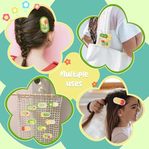 HASTHIP® NAWOKEENY 10Pcs Crochet Kit for Beginners,DIY Flowers Hair Clip Making Kit,Crochet Starter with Yarn Hooks Hair Clips Accessories Knitting Tools Step-by-Step Tutorial Video for Girls