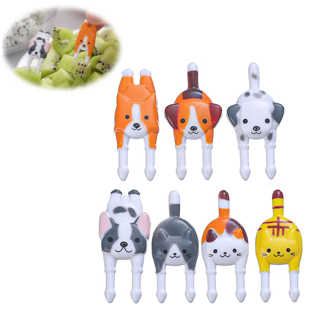 7 Pcs Food Fruit Forks for Kids, Mini Cute Cats Dogs Little Forks, Cake Party Decor, Food Grade Plastic, Reusable, Food Pick Tableware Food Fruit Forks