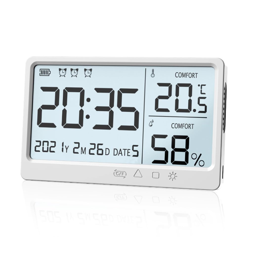 HASTHIP LCD Digital Thermometer Hygrometer for Home and Office with 5 in Backlight Screen | USB Rechargeable Indoor Temperature and Humidity Monitor