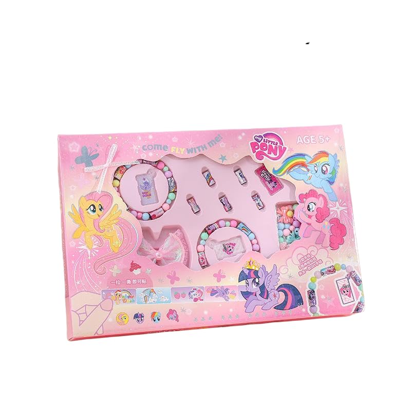 PATPAT® 150Pcs Kawaii Sticky Rolls Bracelet Making Set for Girls, DIY Cartoon Pink Pony -Themed Sticker Rolls Bracelet Art Kit, DIY Sticker Bracelets Making Kit with Spacer Beads & Charms