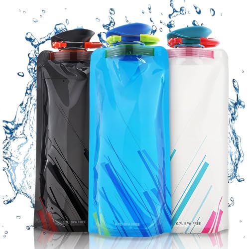 HASTHIP® 700ml Soft Water Pouches, Portable Leak-Proof Bottles with Quick Release Buckles, Reusable Hydration Packs for Running, Hiking, Sports & Gym, 3 Pack