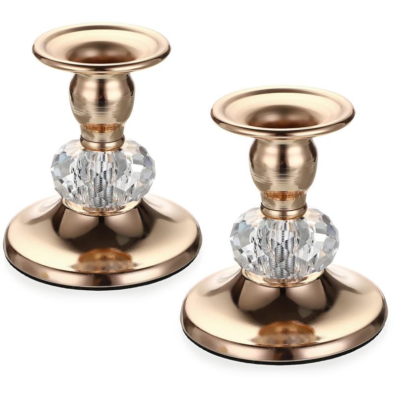 HASTHIP® 2PCS Gold Candlestick Holders for Taper Candles, Modern Candle Stick Holder Set for Table Centerpiece, Wedding Reception, Festive Christmas Mantel Decoration and Home Decor